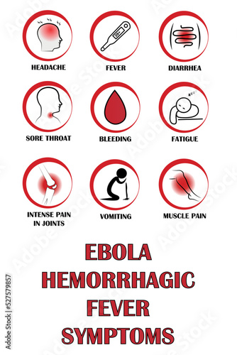 Ebola hemorrhagic fever symptoms, Pictograms with names of individual symptoms