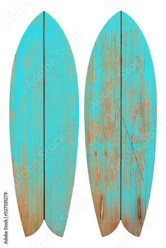 Vintage wood fish board surfboard isolated for object, retro styles. © jakkapan