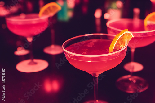 The cocktails on the bar counter, 3D rendering.