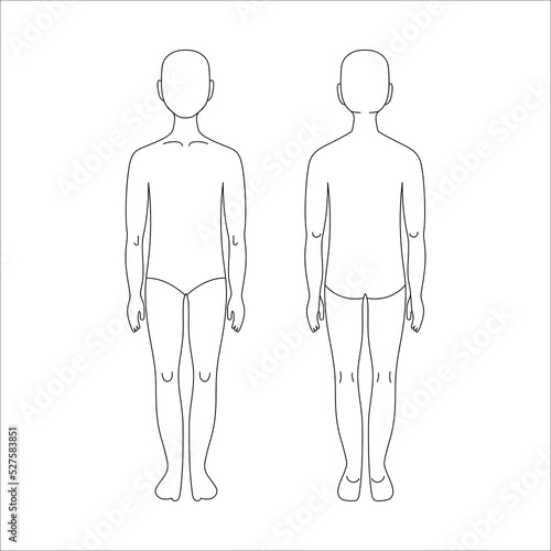 Kid line drawing croqui for flat fashion sketches and cads. Vector mannequin design. 