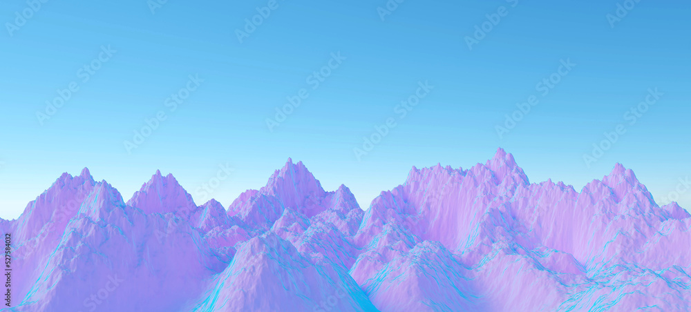 Fototapeta premium Pastel mountains low poly style 3d rendering. 3d blue mountains background. 3d illustration
