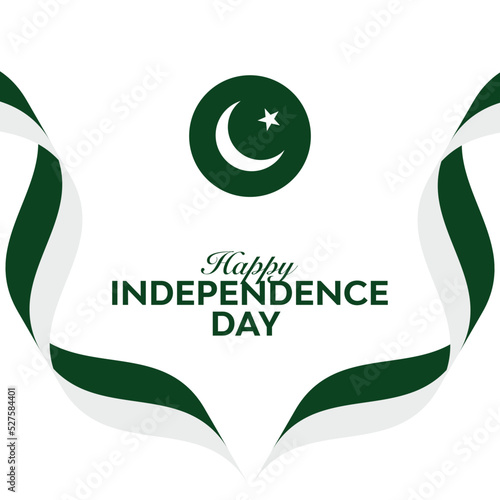 Pakistan independence day flag ribbon post layout design vector illustration green white moon star freedom