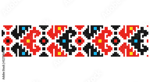 Embroidered good like old handmade cross-stitch ethnic Ukraine pattern. Ukrainian towel ornament, rushnyk called, vector.