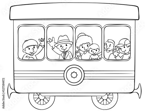 Railway wagon. Element for coloring page. Cartoon style.