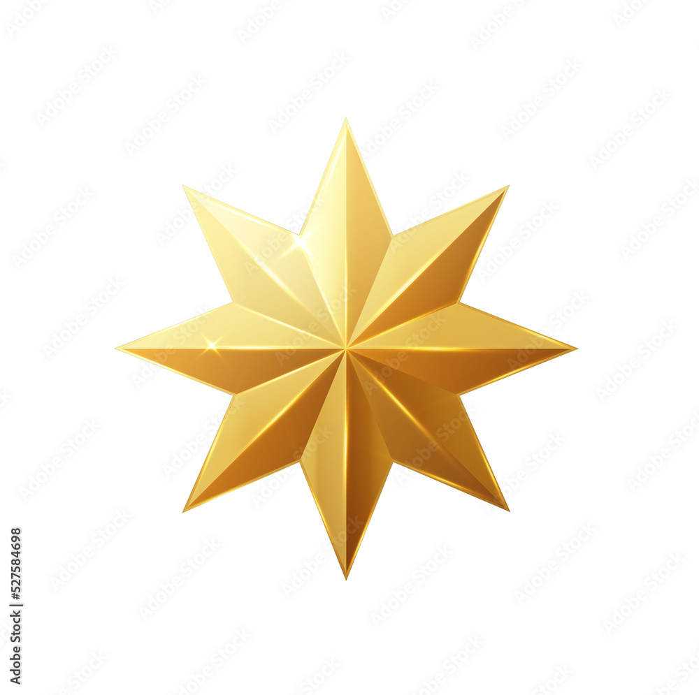 Obraz premium Gold shiny glitter glowing christmas star with shadow isolated on white background. Vector stars creative illustration.