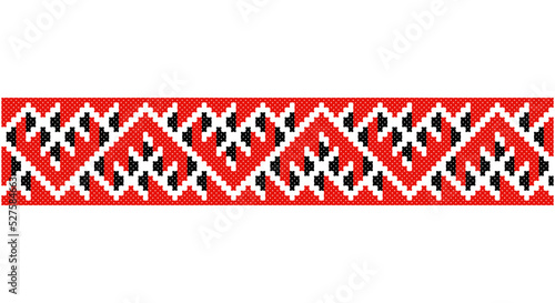 Embroidered good like old handmade cross-stitch ethnic Ukraine pattern. Ukrainian towel ornament, rushnyk called, vector.