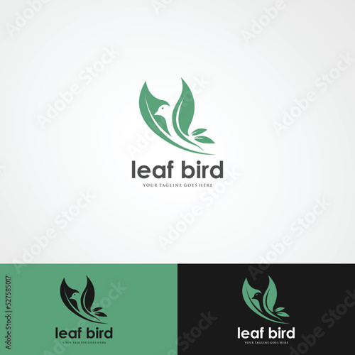 Creative luxury modern bird with green leaf logo template vector icon