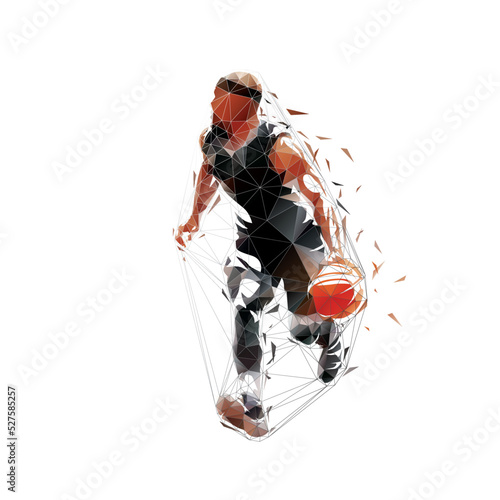 Basketball player dribbling, low polygonal isolated vector illustration. Geometric drawing from triangles. Streetball
