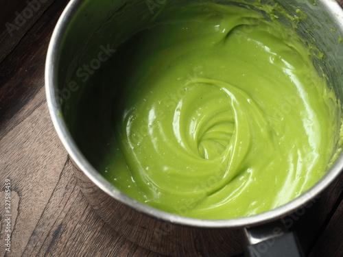 green pandan custard cream in saucepan photo