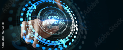 Video marketing and advertising concept on screen. Business, Technology, Internet and network concept.