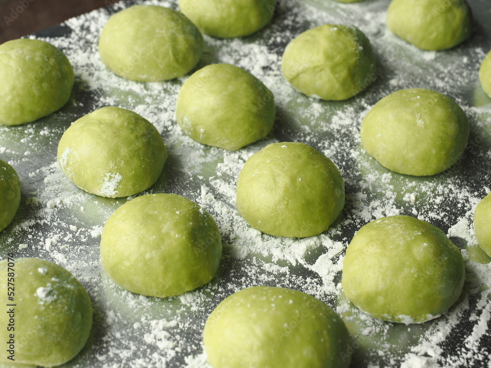 natural green colored pandan bread roll dough natural green colored pandan bread roll dough