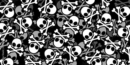 Cartoon skulls with crossbones, pattern for halloween cover. Vector illustration background.