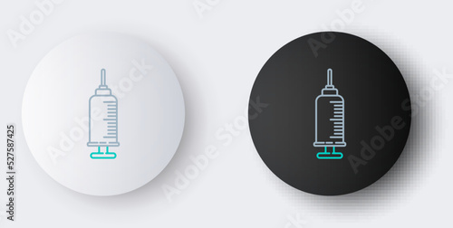 Line Syringe with pet vaccine icon isolated on grey background. Dog or cat paw print. Colorful outline concept. Vector