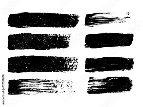 Brush strokes vector. Painted grunge stripes set. Black labels, background, paint texture.
