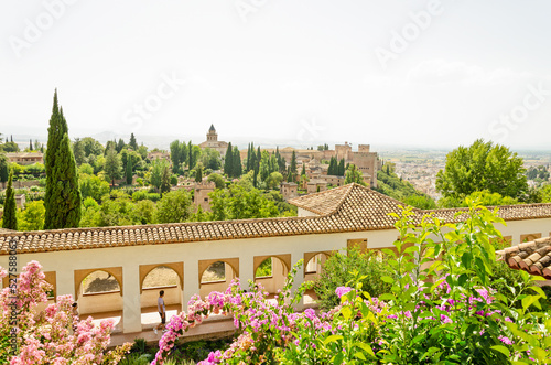 view of the garden of the palace in Alhambra, Granada, Spain