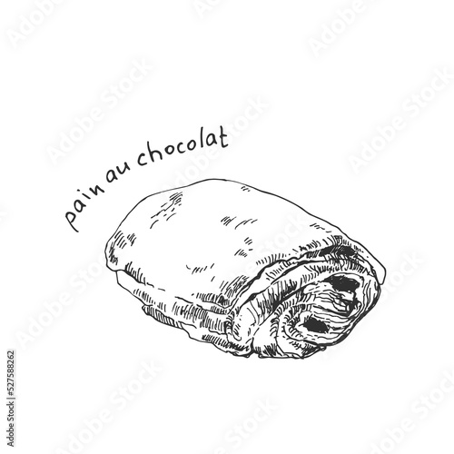 hand drawn vector french pain au chocolate illustration