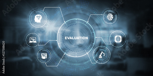 Evaluation Performance quality assessment business technology internet concept. 3d illustration