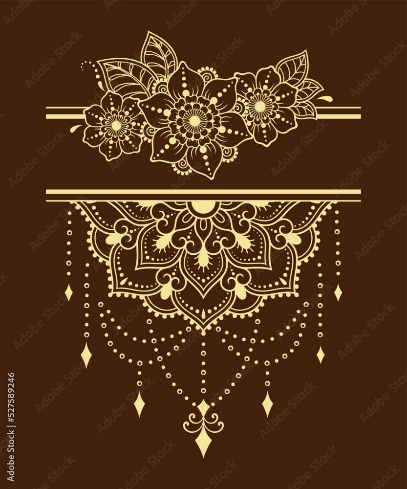 Fototapeta premium Frame in eastern tradition. Stylized with henna tattoos decorative pattern for decorating covers for book, notebook, casket, magazine, postcard and folder. Flower border in mehndi style.