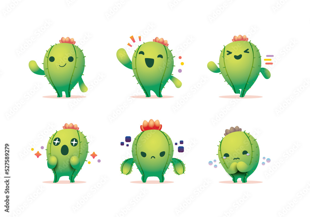 Obraz premium set of Cactus cute character mascot minimal collection