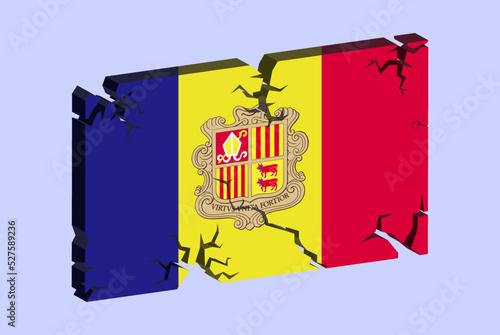 Andorra flag on 3D cracked wall vector, fracture pattern, country flag with cracked texture, issues concept