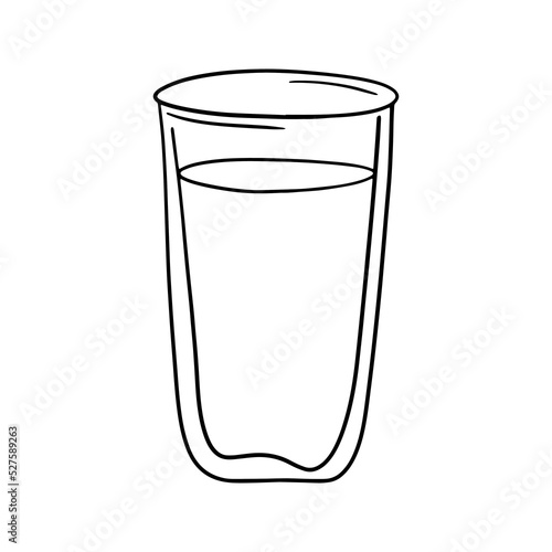 Monochrome illustration, a tall glass glass with a drink, milk, juice , vector cartoon