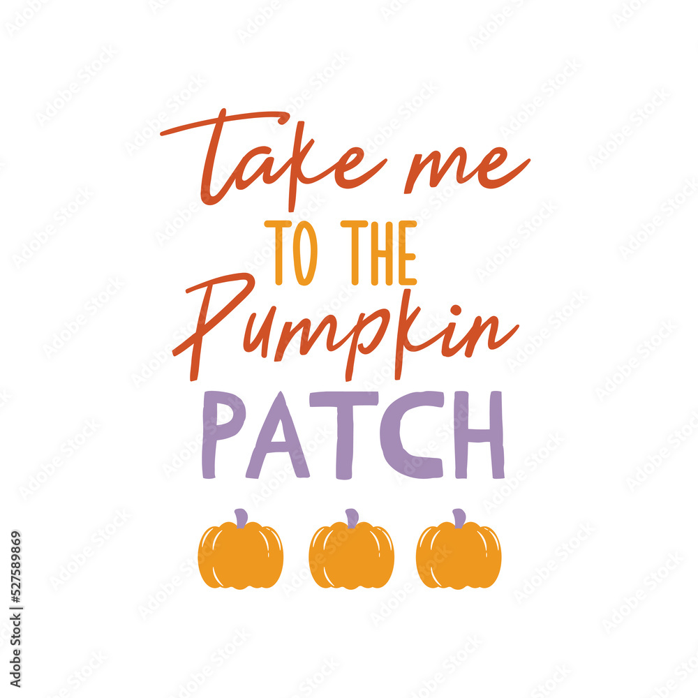 Take me to the pumpkin patch sign. Vector Autumn Thanksgiving quote on white background. Take me to the pumpkin patch sign. Vector Autumn Thanksgiving quote on white background.