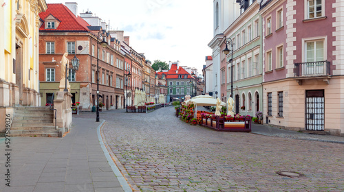 Warsaw. Old street in the center of the old city in the early morning.