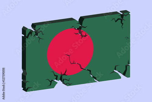 Bangladesh flag on 3D cracked wall vector, fracture pattern, country flag with cracked texture, issues concept