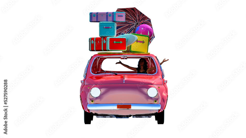 car loaded with suitcases circulating in a palm forest car loaded with suitcases circulating in a palm forest