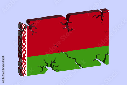 Belarus flag on 3D cracked wall vector, fracture pattern, country flag with cracked texture, issues concept