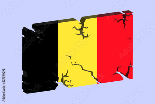 Belgium flag on 3D cracked wall vector, fracture pattern, country flag with cracked texture, issues concept