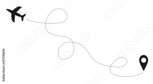 Aircraft routes. Travel vector icon. Moving from the starting point and tracing the dotted line.