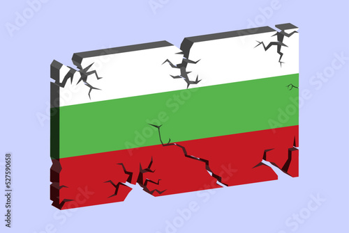 Bulgaria flag on 3D cracked wall vector, fracture pattern, country flag with cracked texture, issues concept