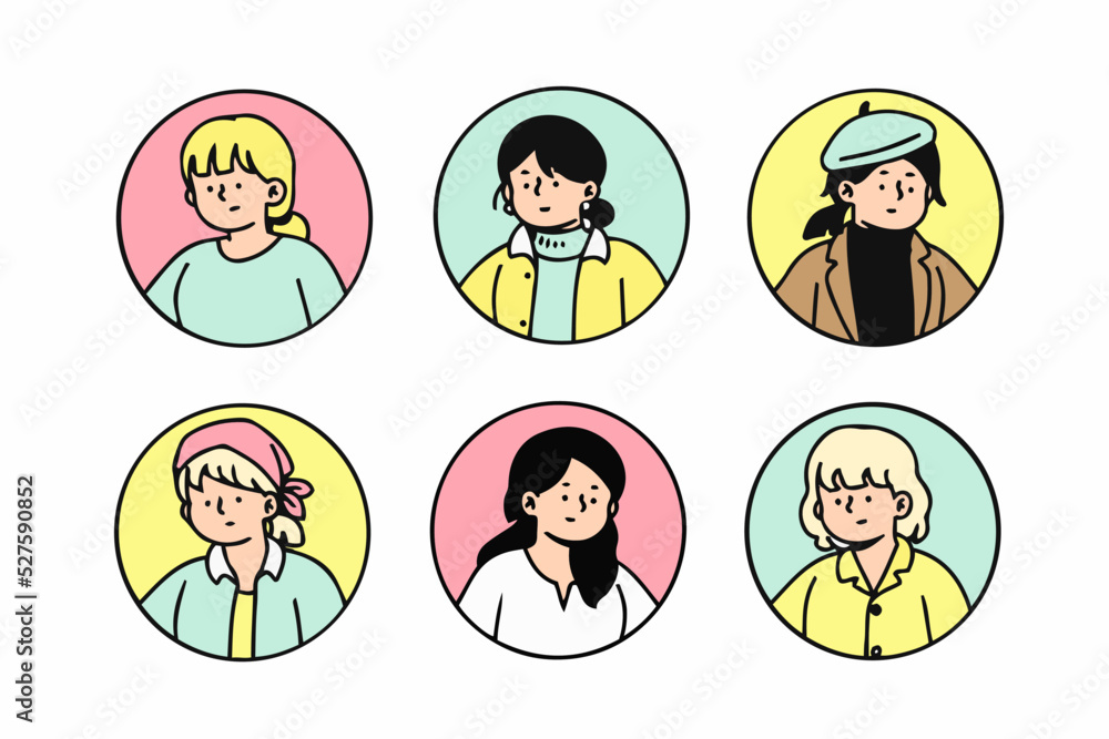 Outline avatars profile set, office workers, hand-drawn icon style, character design, vector illustration. Outline avatars profile set, office workers, hand-drawn icon style, character design, vector illustration.