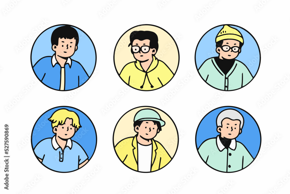 Outline avatars profile set, office workers, hand-drawn icon style, character design, vector illustration. Outline avatars profile set, office workers, hand-drawn icon style, character design, vector illustration.