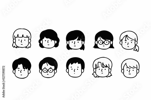Outline avatars profile set, office workers, hand-drawn icon style, character design,  vector illustration.
