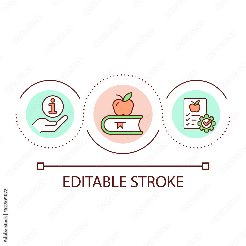 School lunch program for canteen loop concept icon. Well-balanced meals for children abstract idea thin line illustration. Healthy eating. Isolated outline drawing. Editable stroke. Arial font used School lunch program for canteen loop concept icon. Well-balanced meals for children abstract idea thin line illustration. Healthy eating. Isolated outline drawing. Editable stroke. Arial font used