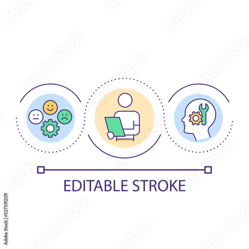 Emotionally focused therapist loop concept icon. Mental health counselor abstract idea thin line illustration. Managing emotions, feelings. Isolated outline drawing. Editable stroke. Arial font used