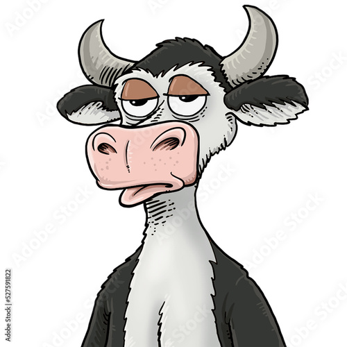crazy cow illustration with transparent background