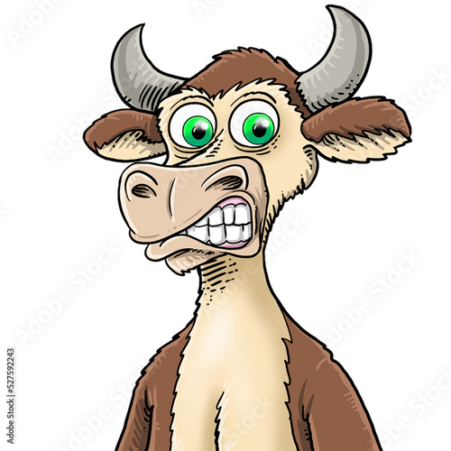 crazy cow illustration with transparent background