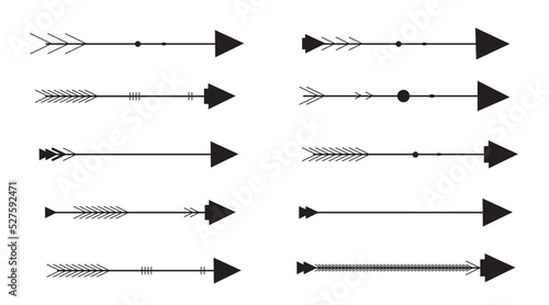 Set of black vector arrows.Tribal arrows isolated on white background. Arrow icon.