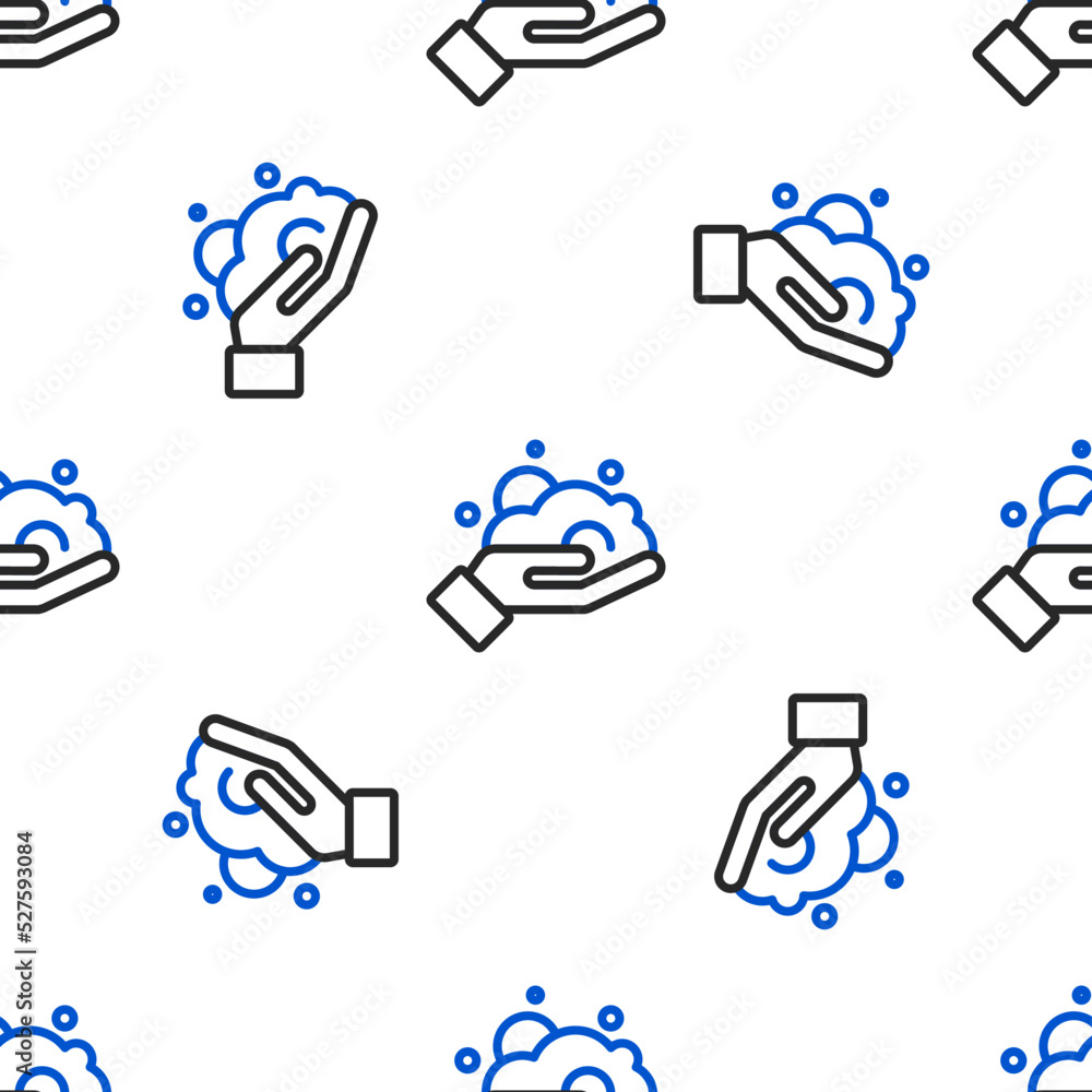 Line Shaving gel foam on hand icon isolated seamless pattern on white background. Shaving cream. Colorful outline concept. Vector Line Shaving gel foam on hand icon isolated seamless pattern on white background. Shaving cream. Colorful outline concept. Vector