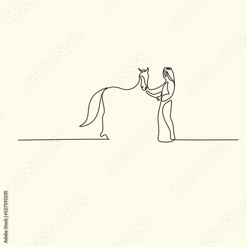 Arab man with araian horses vector line art. Arabian man wit traditional clothes riding his horse line drawing photo