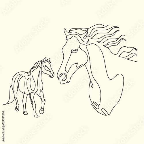 Continuous line drawing of horse. Single line art animal horse vector illustration