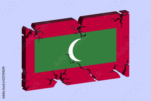 Maldives flag on 3D cracked wall vector, fracture pattern, country flag with cracked texture, issues concept