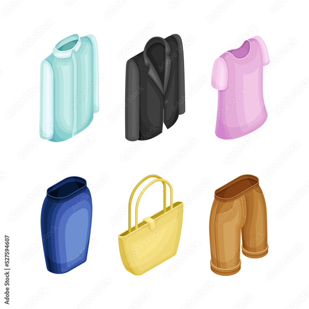 Clothing and Apparel Item Made of Fabric Isometric Vector Set Clothing and Apparel Item Made of Fabric Isometric Vector Set