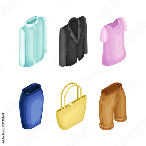 Clothing and Apparel Item Made of Fabric Isometric Vector Set