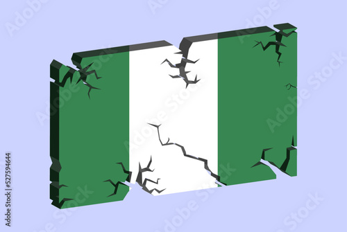 Niger flag on 3D cracked wall vector, fracture pattern, country flag with cracked texture, issues concept