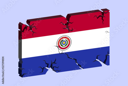 Paraguay flag on 3D cracked wall vector, fracture pattern, country flag with cracked texture, issues concept