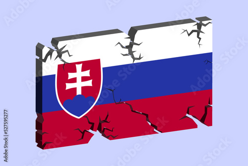 Slovakia flag on 3D cracked wall vector, fracture pattern, country flag with cracked texture, issues concept